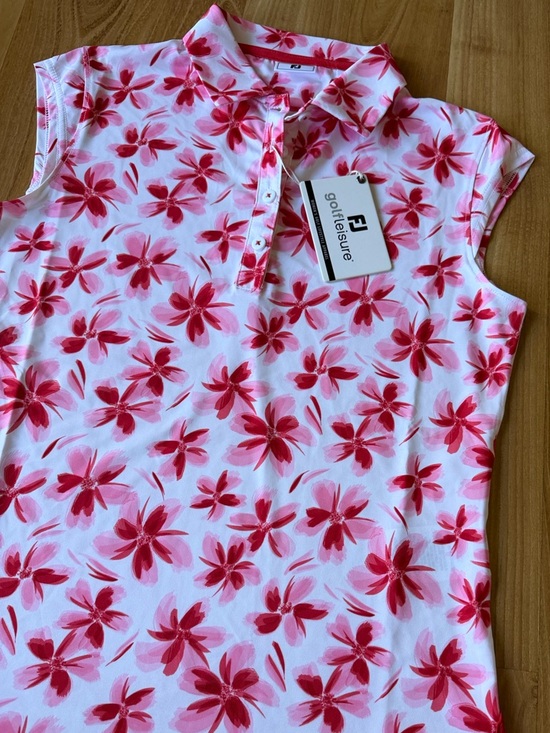 FootJoy Tops - FootJoy NWT women’s cap sleeves floral shirt white red pink size XS super soft